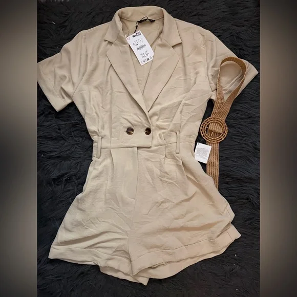 Zara Beige Short Sleeve Blazer Romper - Picture 1 of 5